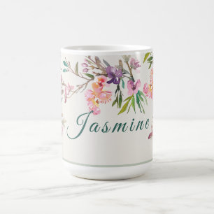 Personalised Spring Floral Watercolor Botanical Coffee Mug
