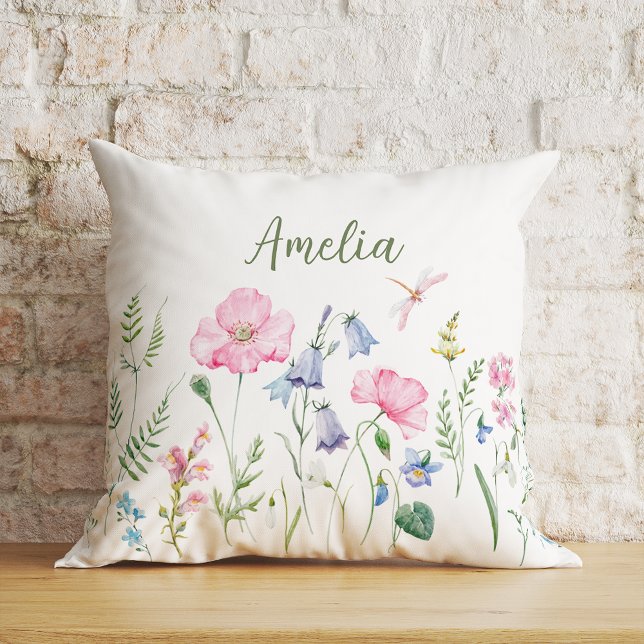 Personalised Spring Floral Watercolor   Cushion (Creator Uploaded)