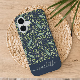 Personalised Spring Green Botanical Pattern iPhone 16 Case