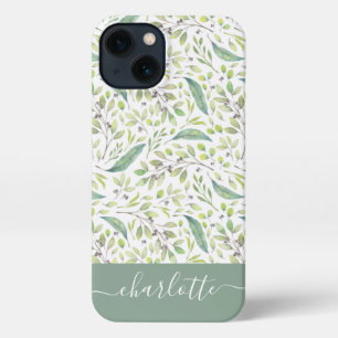 Personalised Spring Green Botanical Pattern iPhone 13 Case