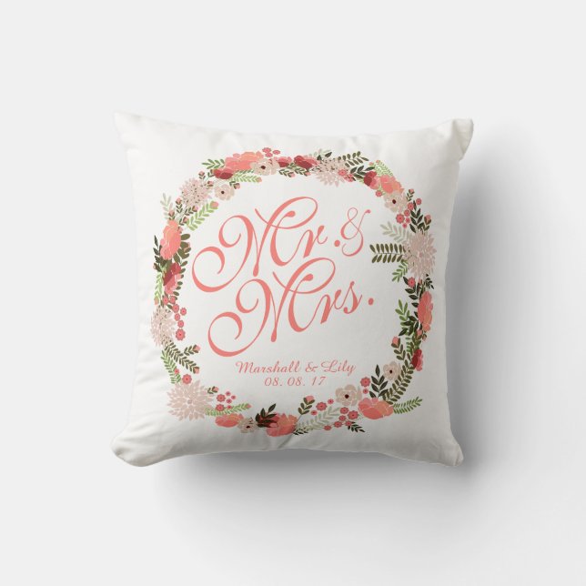 Personalised Spring Watercolor Wedding Pillow (Front)