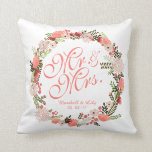 Personalised Spring Watercolor Wedding Pillow