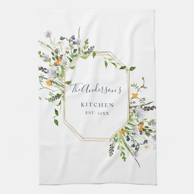 Personalised spring wildflowers Kitchen Towel (Vertical)
