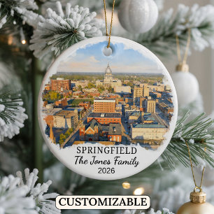 Personalised Springfield Ornament, Custom Illinois Ceramic Tree Decoration