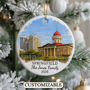 Personalised Springfield Ornament, Custom Illinois Ceramic Tree Decoration