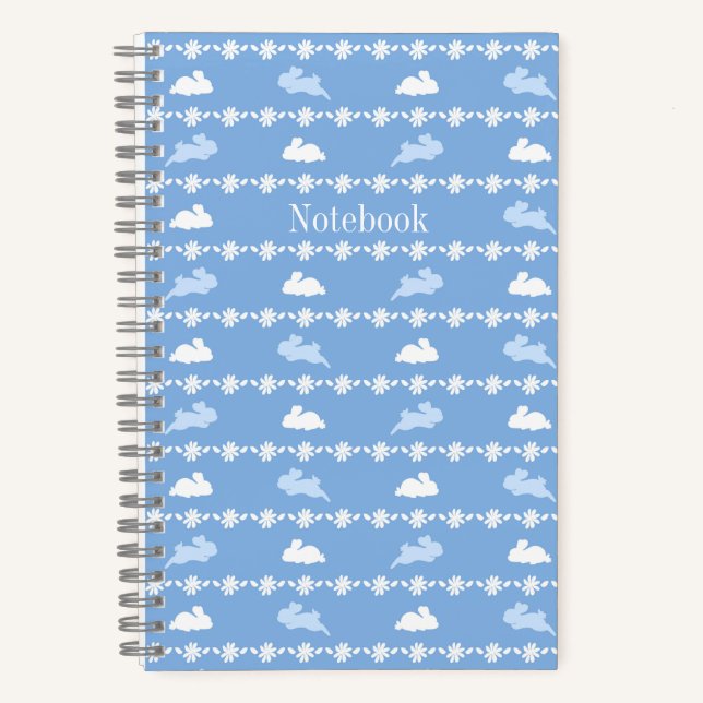 Personalised Springtime Bunny Daisies White Blue Notebook (Front)
