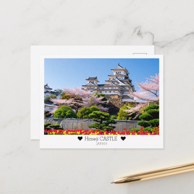 Personalised, Springtime Himeji Castle Postcard (Front/Back In Situ)