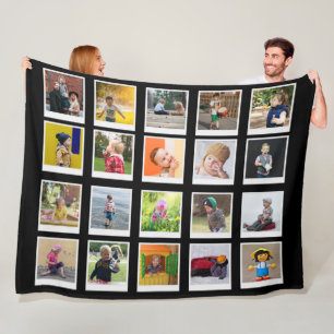 Personalised Square Photo Collage Modern Black Fle Fleece Blanket