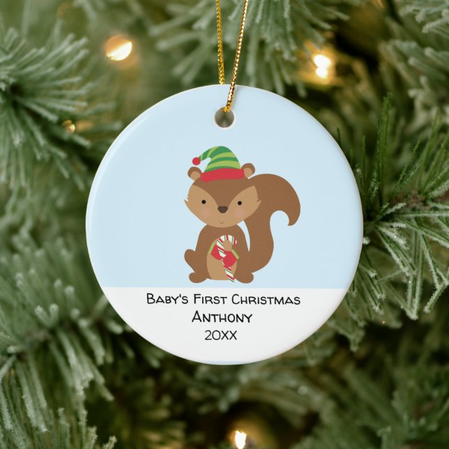 Personalised  Squirrel  Babys First Christmas Ceramic Tree Decoration (Tree)