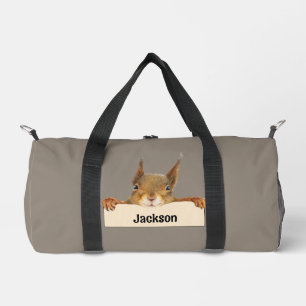 Personalised Squirrel Holding Nameplate Sign Duffle Bag