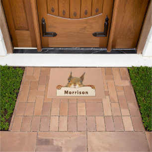 Personalised Squirrel Holding Sign  Doormat