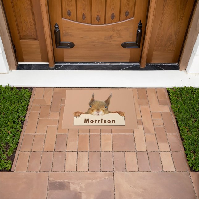 Personalised Squirrel Holding Sign  Doormat (Outdoor)