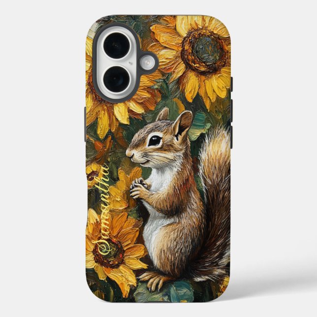Personalised Squirrel Nibbling Van Gogh Sunflowers Case-Mate iPhone Case (Back)