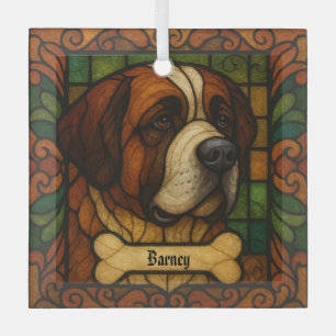 Personalised St. Bernard "Stained Glass"  Glass Tree Decoration