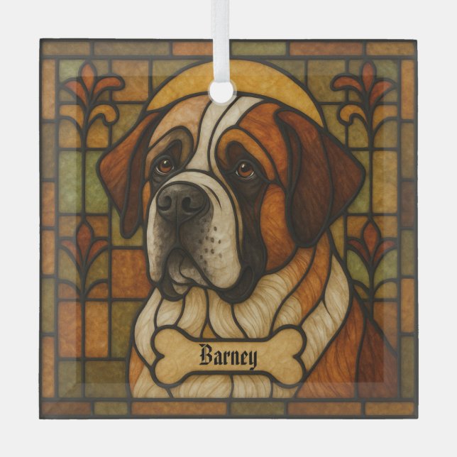 Personalised St. Bernard "Stained Glass"  Glass Tree Decoration (Front)
