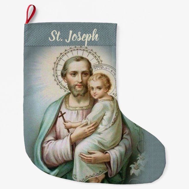 Personalised St. Joseph with Baby Jesus Large Christmas Stocking (Front)