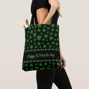 Personalised St. Patrick’s Day Shamrock on Black Tote Bag