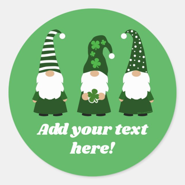 Personalised St Patricks Day Gnomes Cute Classic Round Sticker (Front)