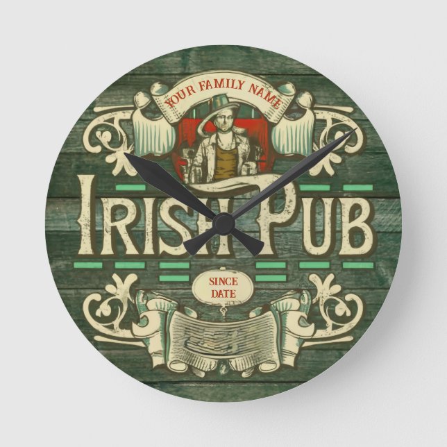 Personalised St Patricks day Irish Pub Box Sign Round Clock (Front)