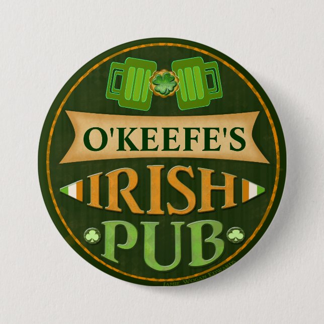 Personalised St. Patrick's Day Irish Pub Button (Front)