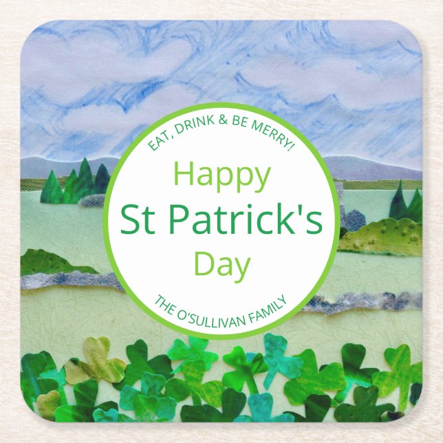 Personalised St Patrick's Day  Square Paper Coaster (Front)