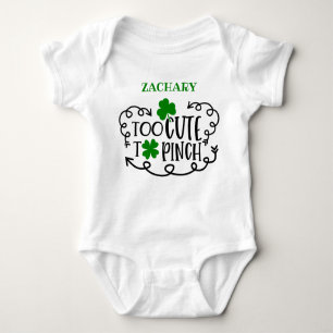 Personalised St Patricks Too Cute to Pinch Baby Bodysuit