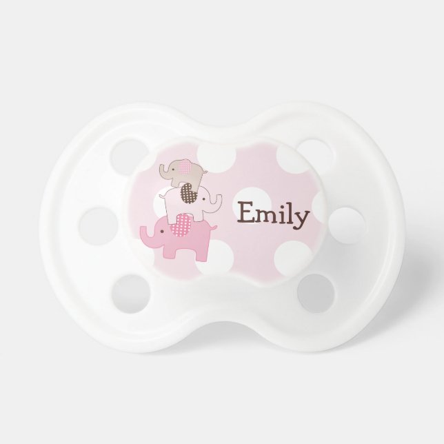 Personalised "Stacked Elephants on Dots" Pacifier (Front)