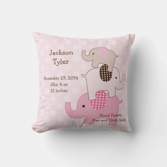 Personalised "Stacked Elephants with dots" Pillow (Front)