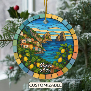 Personalised Stained Glass Capri Ornament, Italy Ceramic Tree Decoration