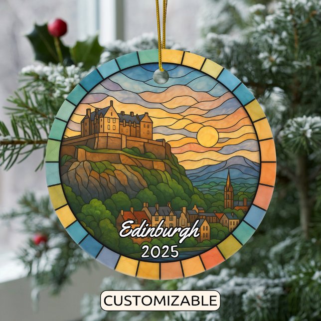 Personalised Stained Glass Edinburgh, Scotland Ceramic Tree Decoration (Creator Uploaded)