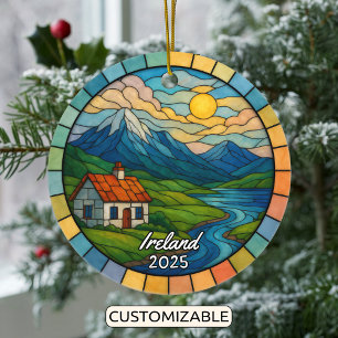 Personalised Stained Glass Ireland, Europe Ceramic Tree Decoration