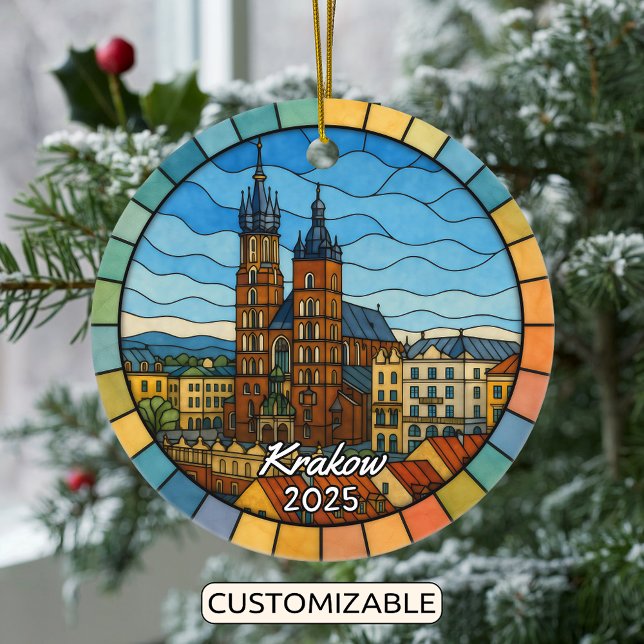 Personalised Stained Glass Krakow Ornament, Poland Ceramic Tree Decoration (Creator Uploaded)