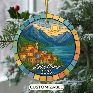 Personalised Stained Glass Lake Como, Italy Ceramic Tree Decoration