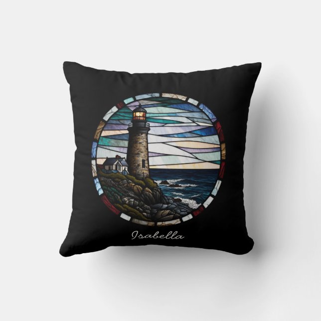 Personalised Stained Glass Mosaic Lighthouse Cushion (Back)