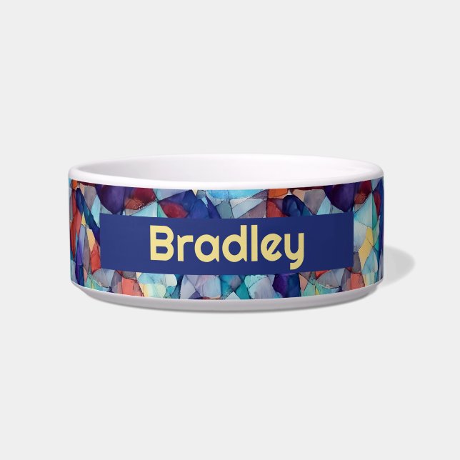 Personalised Stained Glass Pattern Pet Food Bowl (Front)