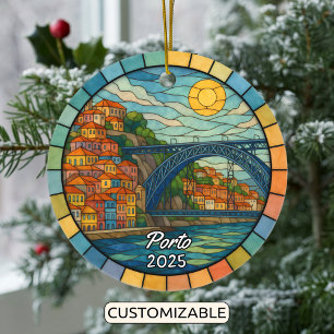 Personalised Stained Glass Porto, Portugal Ceramic Tree Decoration