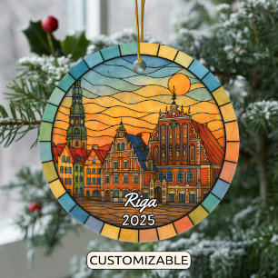 Personalised Stained Glass Riga Ornament, Latvia Ceramic Tree Decoration