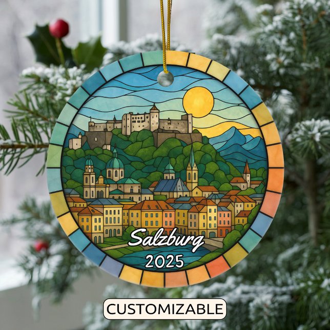 Personalised Stained Glass Salzburg, Austria Ceramic Tree Decoration (Creator Uploaded)