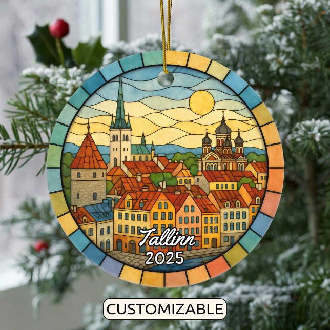 Personalised Stained Glass Tallinn, Estonia Ceramic Tree Decoration (Creator Uploaded)