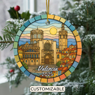 Personalised Stained Glass Valencia, Spain Ceramic Tree Decoration