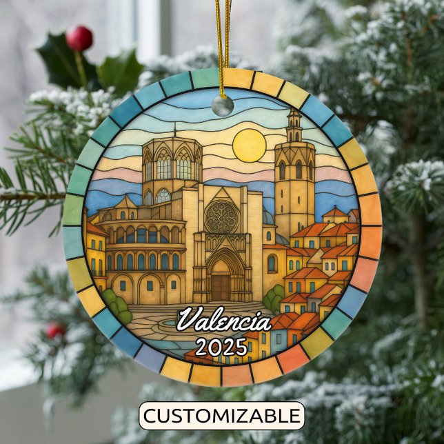 Personalised Stained Glass Valencia, Spain Ceramic Tree Decoration (Creator Uploaded)