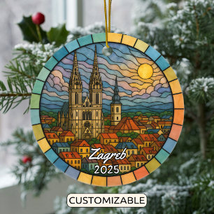 Personalised Stained Glass Zagreb, Croatia Ceramic Tree Decoration