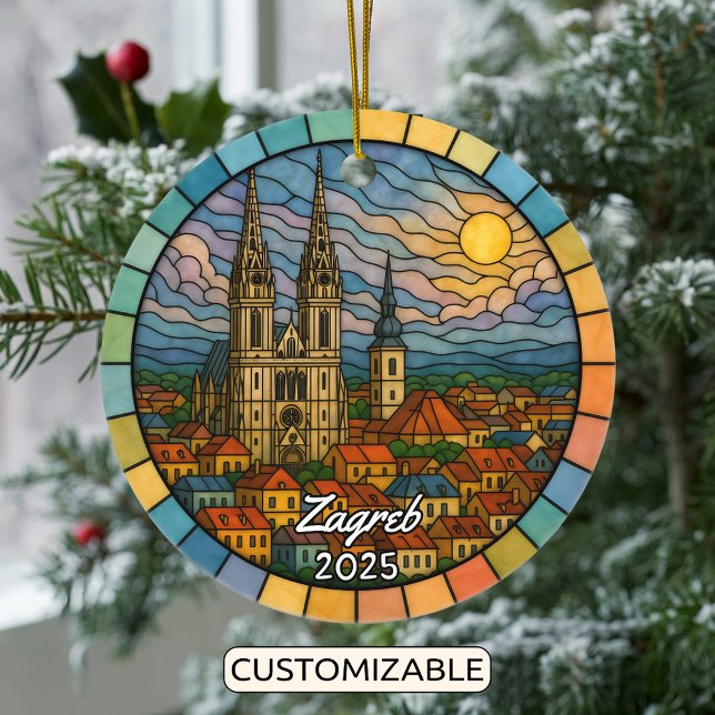 Personalised Stained Glass Zagreb, Croatia Ceramic Tree Decoration (Creator Uploaded)