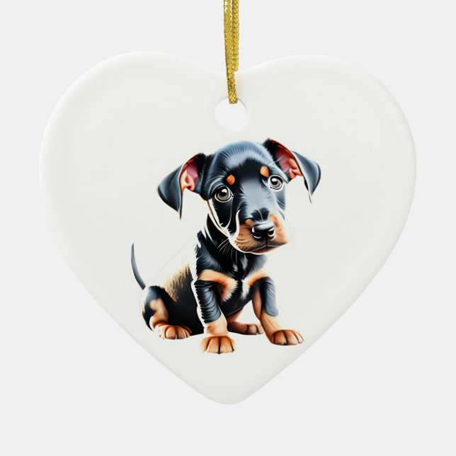 Personalised  Standard Manchester Terrier Puppy Ceramic Tree Decoration (Front)
