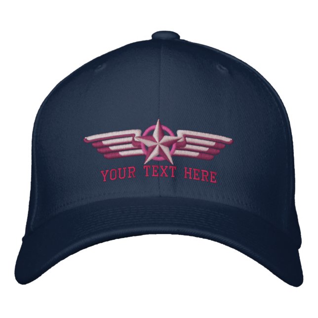 Personalised Star Badge Pilot Wings Embroidered Hat (Front)