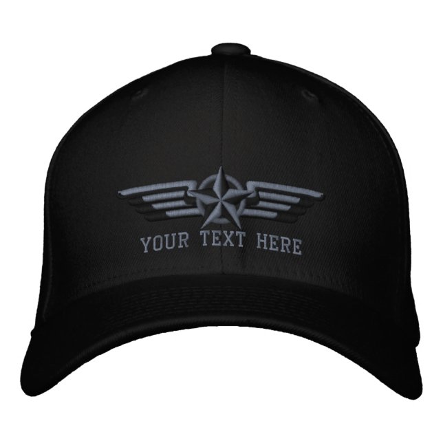 Personalised Star Badge Pilot Wings Embroidered Hat (Front)