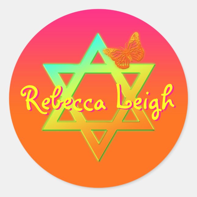 Personalised Star Of David, Butterfly Sticker (Front)