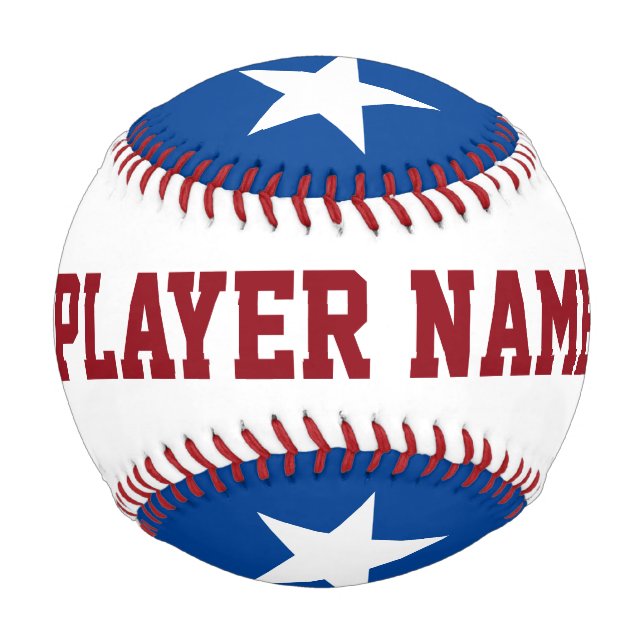 Personalised Star Player Team Names red white blue Baseball (Front)