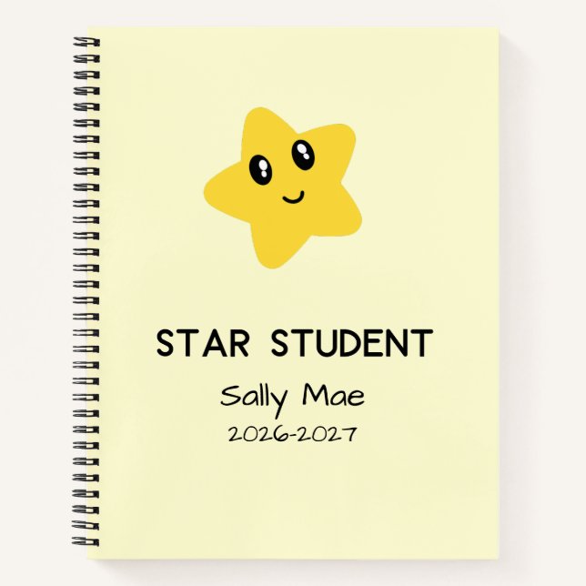 Personalised Star Student Scar Custom Name School  Notebook (Front)