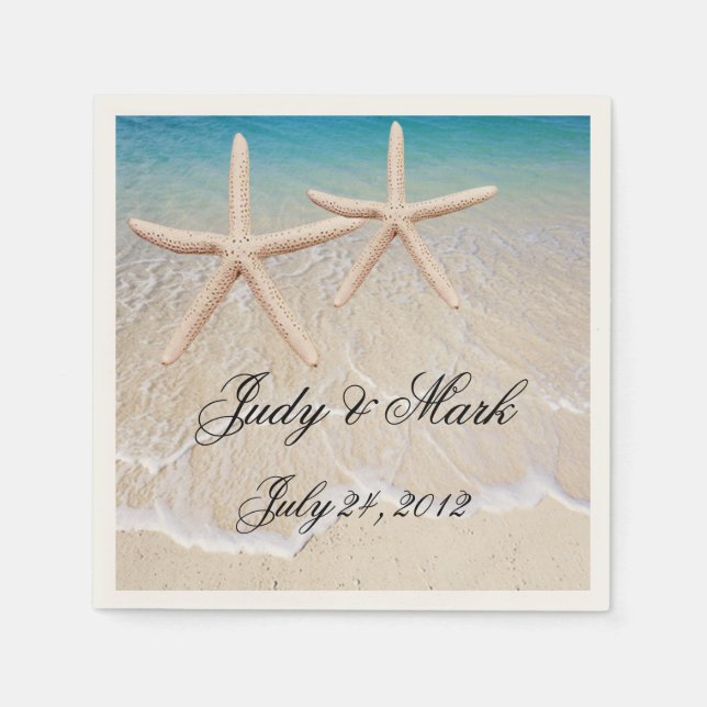 Personalised Starfish Beach Wedding Paper Napkins (Front)